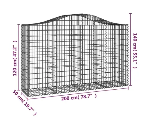 Išlenkti Gabiono Krepšiai, 2Vnt., 200X50X120/140cm Geležis