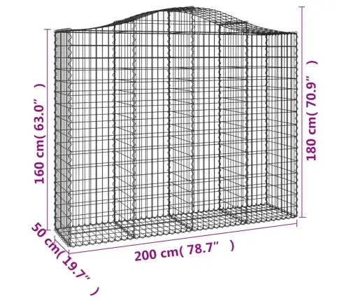 Arkveida Gabiona Grozi, 25Gb., 200X50X160/180Cm, Cinkota Dzelzs Vidaxl