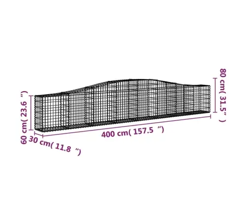 Arkveida Gabiona Grozi, 15 Gb., 400X30X60/80 Cm, Cinkota Dzelzs Vidaxl