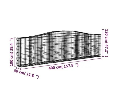 Arkveida Gabiona Grozi, 15Gb., 400X30X100/120Cm, Cinkota Dzelzs Vidaxl