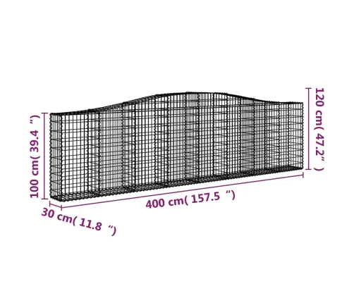 Arkveida Gabiona Grozi, 20Gb., 400X30X100/120Cm, Cinkota Dzelzs Vidaxl