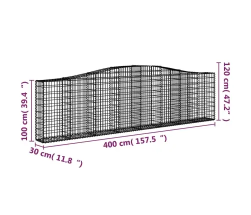 Arkveida Gabiona Grozi, 25Gb., 400X30X100/120Cm, Cinkota Dzelzs Vidaxl