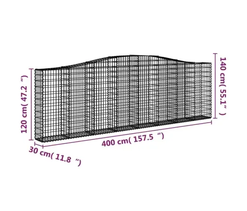 Arkveida Gabiona Grozi, 3 Gb., 400X30X120/140Cm, Cinkota Dzelzs Vidaxl