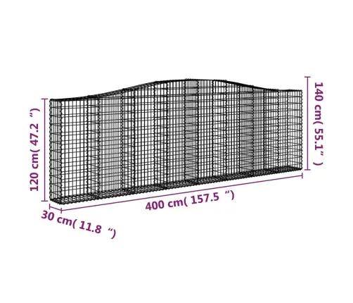 Arkveida Gabiona Grozi, 6 Gb., 400X30X120/140Cm, Cinkota Dzelzs Vidaxl