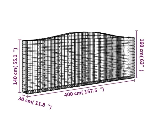 Arkveida Gabiona Grozi, 6 Gb., 400X30X140/160Cm, Cinkota Dzelzs Vidaxl