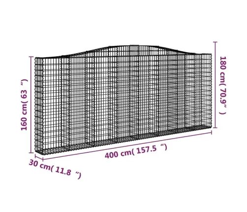 Išlenkti Gabiono Krepšiai, 2Vnt., 400X30X160/180cm Geležis