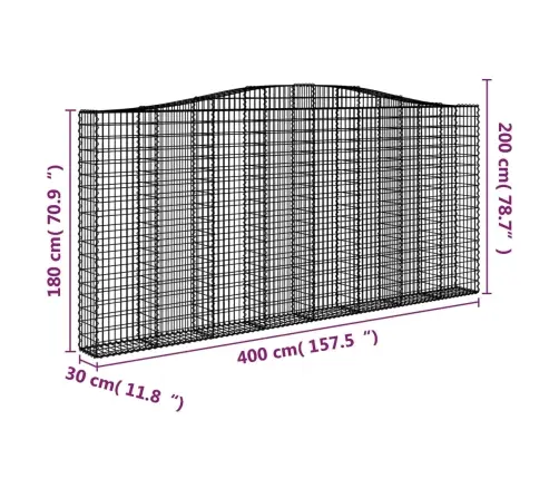 Arkveida Gabiona Grozi, 3 Gb., 400X30X180/200Cm, Cinkota Dzelzs Vidaxl