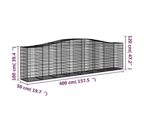 Arkveida Gabiona Grozi, 7 Gb., 400X50X100/120Cm, Cinkota Dzelzs Vidaxl