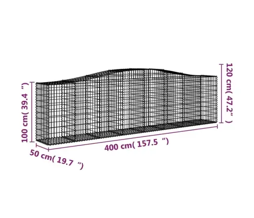Arkveida Gabiona Grozi, 25Gb., 400X50X100/120Cm, Cinkota Dzelzs Vidaxl