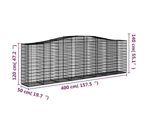 Arkveida Gabiona Grozi, 2 Gb., 400X50X120/140Cm, Cinkota Dzelzs Vidaxl