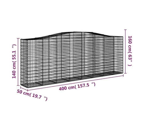 Arkveida Gabiona Grozi, 20 Gb., 400X50X140/160 Cm, Dzelzs Vidaxl