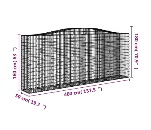 Arkveida Gabiona Grozi, 7 Gb., 400X50X160/180Cm, Cinkota Dzelzs Vidaxl