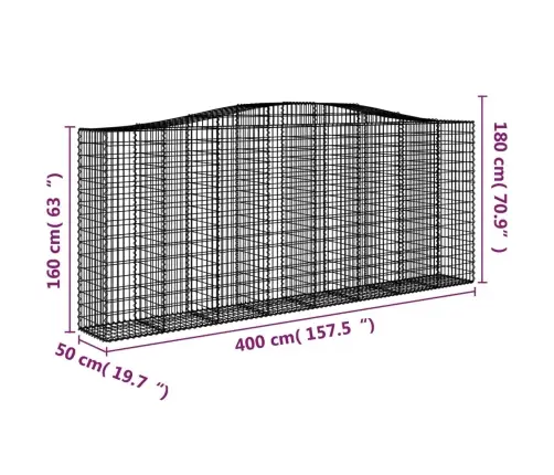 Arkveida Gabiona Grozi, 9 Gb., 400X50X160/180Cm, Cinkota Dzelzs Vidaxl