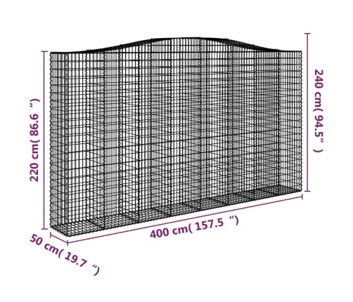 Arkveida Gabiona Grozi, 4 Gb., 400X50X220/240Cm, Cinkota Dzelzs Vidaxl