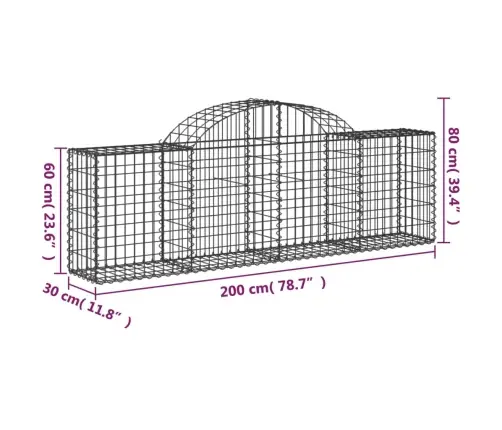 Arkveida Gabiona Grozi, 15 Gb., 200X30X60/80 Cm, Cinkota Dzelzs Vidaxl