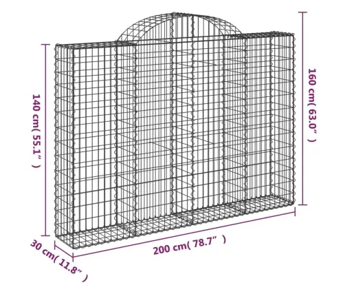 Arkveida Gabiona Grozi, 7 Gb., 200X30X140/160Cm, Cinkota Dzelzs Vidaxl