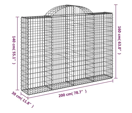 Arkveida Gabiona Grozi, 10Gb., 200X30X140/160Cm, Cinkota Dzelzs Vidaxl