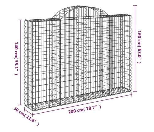 Arkveida Gabiona Grozi, 14Gb., 200X30X140/160Cm, Cinkota Dzelzs Vidaxl