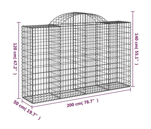 Arkveida Gabiona Grozi, 9 Gb., 200X50X120/140Cm, Cinkota Dzelzs Vidaxl
