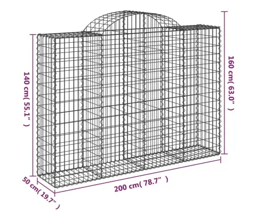 Arkveida Gabiona Grozi, 7 Gb., 200X50X140/160Cm, Cinkota Dzelzs Vidaxl