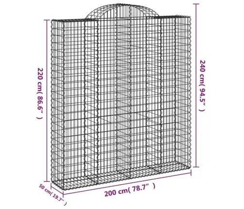 Išlenkti Gabiono Krepšiai, 4Vnt., 200X50X220/240cm Geležis