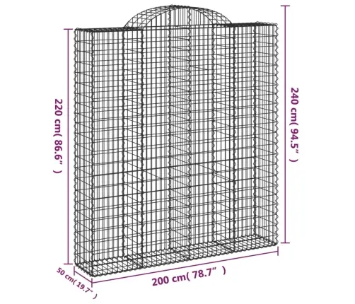 Arkveida Gabiona Grozi, 6 Gb., 200X50X220/240Cm, Cinkota Dzelzs Vidaxl