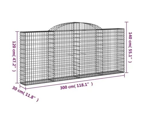 Arkveida Gabiona Grozi, 9 Gb., 300X30X120/140Cm, Cinkota Dzelzs Vidaxl Arkveida Gabiona Grozi, 9 Gb., 300X30X120/140Cm, Cinkota Dzelzs Vidaxl