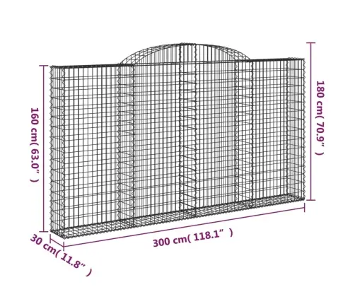 Arkveida Gabiona Grozi, 2 Gb., 300X30X160/180Cm, Cinkota Dzelzs Vidaxl