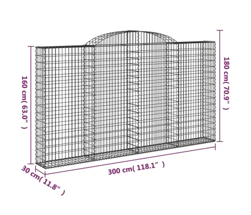 Kaarekujulised Gabioonkorvid 7 Tk, 300X30X160/180 cm Raud
