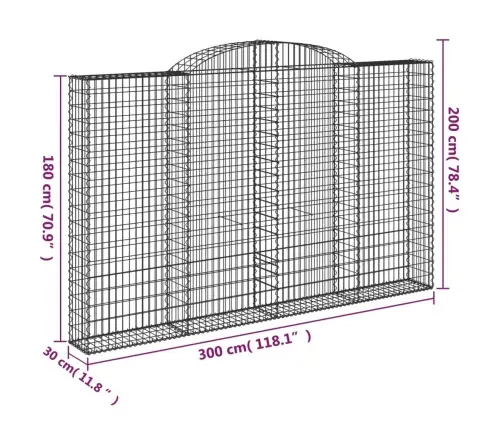 Arkveida Gabiona Grozi, 5 Gb., 300X30X180/200Cm, Cinkota Dzelzs Vidaxl