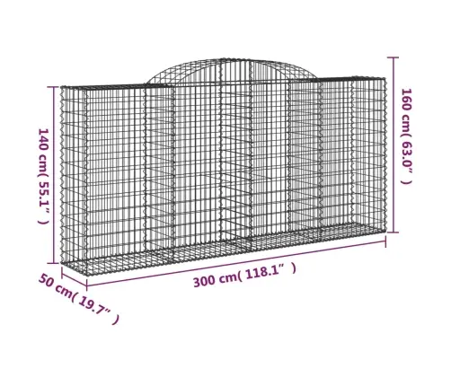 Kaarekujulised Gabioonkorvid 6 Tk, 300X50X140/160 cm Raud
