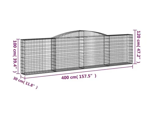 Arkveida Gabiona Grozi, 6 Gb., 400X30X100/120Cm, Cinkota Dzelzs Vidaxl