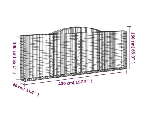 Arkveida Gabiona Grozi, 4 Gb., 400X30X140/160Cm, Cinkota Dzelzs Vidaxl
