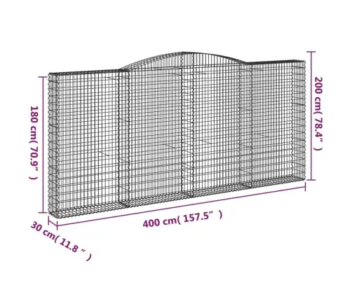 Išlenkti Gabiono Krepšiai, 4Vnt., 400X30X180/200cm Geležis