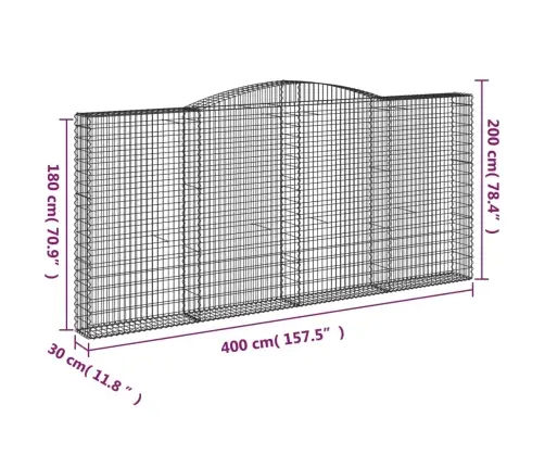 Arkveida Gabiona Grozi, 7 Gb., 400X30X180/200Cm, Cinkota Dzelzs Vidaxl