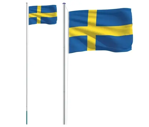 Zviedrijas Karogs Un Masts, 6,23 M, Alumīnijs Vidaxl