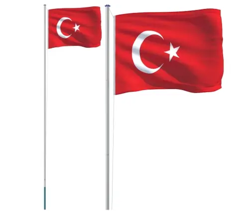 Turcijas Karogs Un Masts, 6,23 M, Alumīnijs Vidaxl