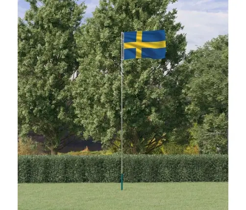 Zviedrijas Karogs Un Masts, 5,55 M, Alumīnijs Vidaxl