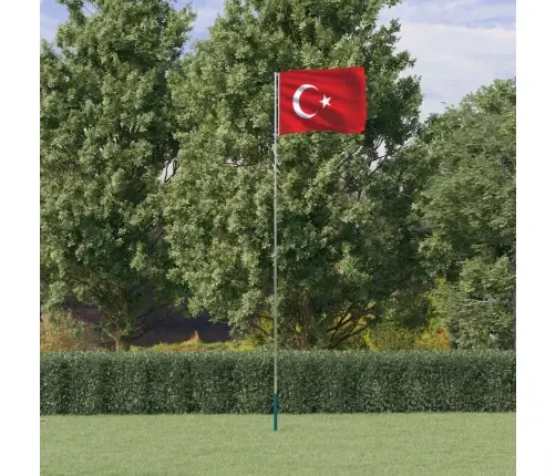 Turcijas Karogs Un Masts, 5,55 M, Alumīnijs Vidaxl