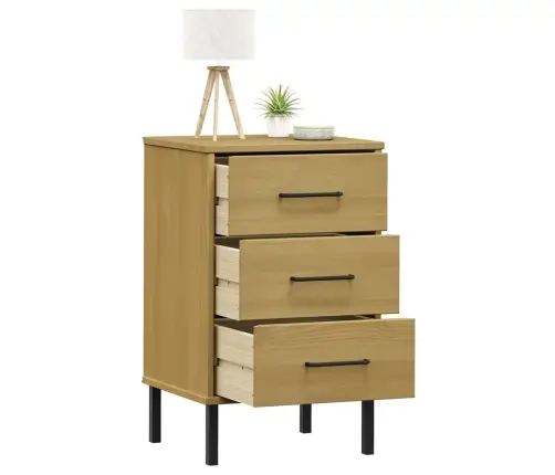 Naktsskapītis Ar Metāla Kājām Oslo, Brūns, Priedes Masīvkoks Vidaxl