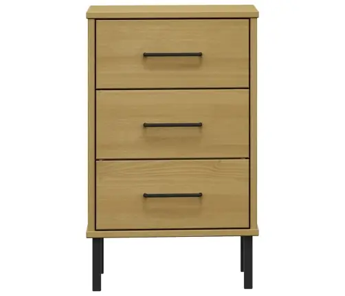 Naktsskapītis Ar Metāla Kājām Oslo, Brūns, Priedes Masīvkoks Vidaxl