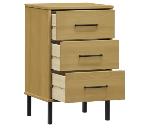 Naktsskapītis Ar Metāla Kājām Oslo, Brūns, Priedes Masīvkoks Vidaxl