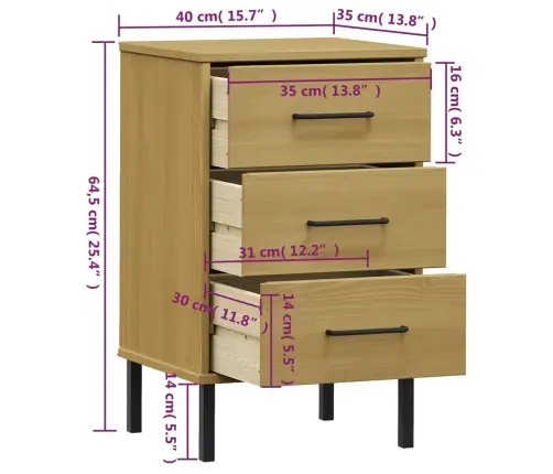 Naktsskapītis Ar Metāla Kājām Oslo, Brūns, Priedes Masīvkoks Vidaxl