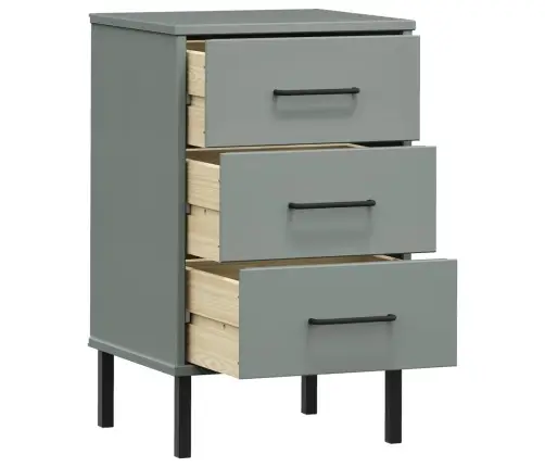 Naktsskapītis Ar Metāla Kājām Oslo, Pelēks, Priedes Masīvkoks Vidaxl