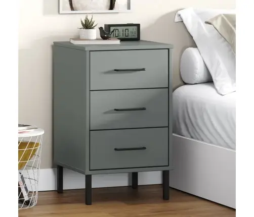 Naktsskapītis Ar Metāla Kājām Oslo, Pelēks, Priedes Masīvkoks Vidaxl