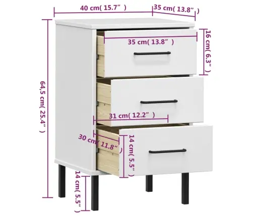 Naktinė Spintelė Su Kojomis, Balta, Pušies Masyvas, Oslo