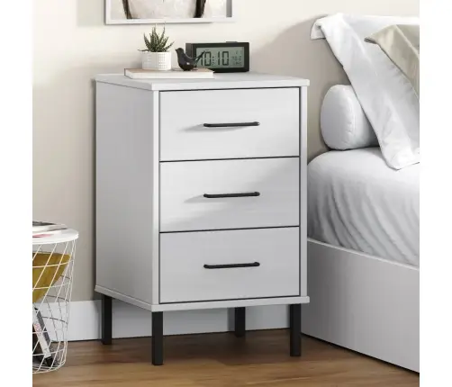 Naktinė Spintelė Su Kojomis, Balta, Pušies Masyvas, Oslo