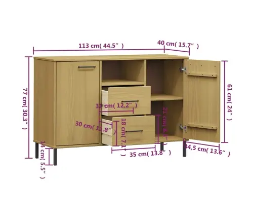 Kumode Ar Metāla Kājām Oslo, Brūna, 113X40X77 Cm, Koks Vidaxl Kumode Ar Metāla Kājām Oslo, Brūna, 113X40X77 Cm, Koks Vidaxl