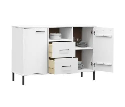 Kumode Ar Metāla Kājām Oslo, Balta, 113X40X77 Cm, Masīvkoks Vidaxl