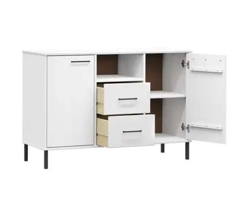 Kumode Ar Metāla Kājām Oslo, Balta, 113X40X77 Cm, Masīvkoks Vidaxl